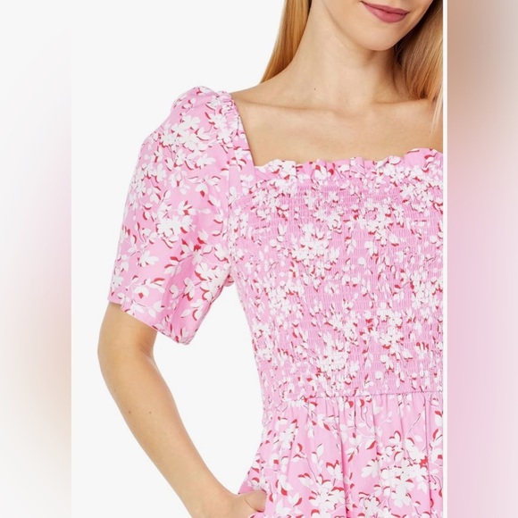Draper James Deana Smocked Midi Dress in Pink Shadow Floral - Picture 3 of 5